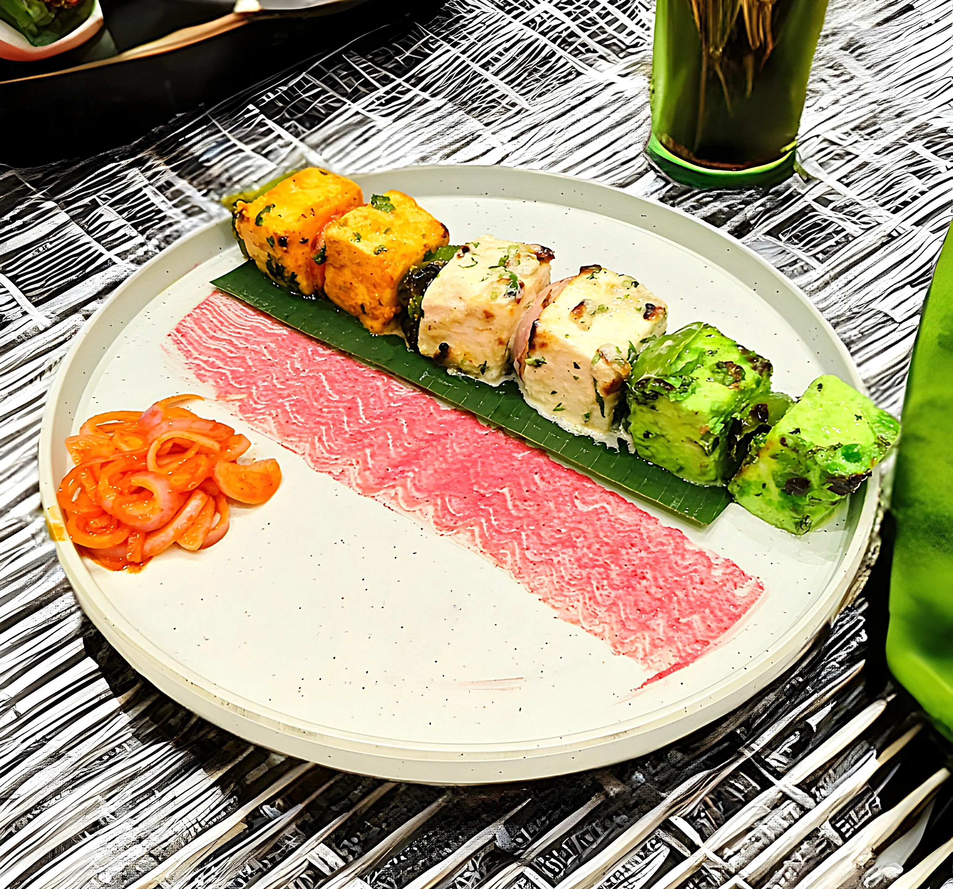 Special Paneer Teen Zayka Tikka - Tri-Color Paneer Delicacy